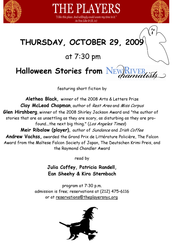 THURSDAY, OCTOBER 29, 2009 at 7:30 pm